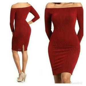 Shop WTD Red Off Shoulder Bodycon Dress 3/4 Sleeves Size Small